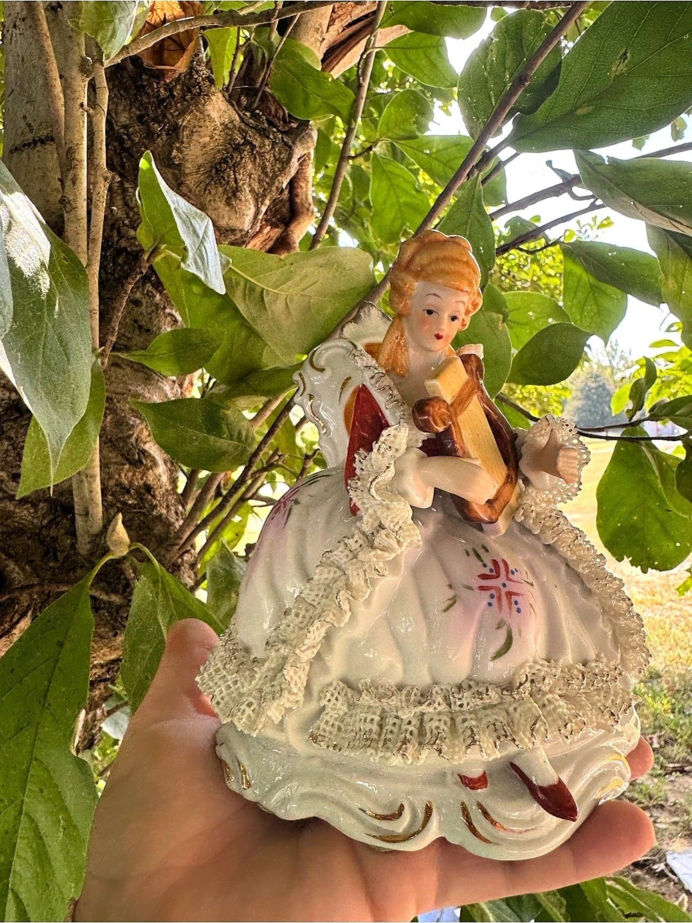 vintage Dresden-style porcelain Victorian or Edwardian lady figurine